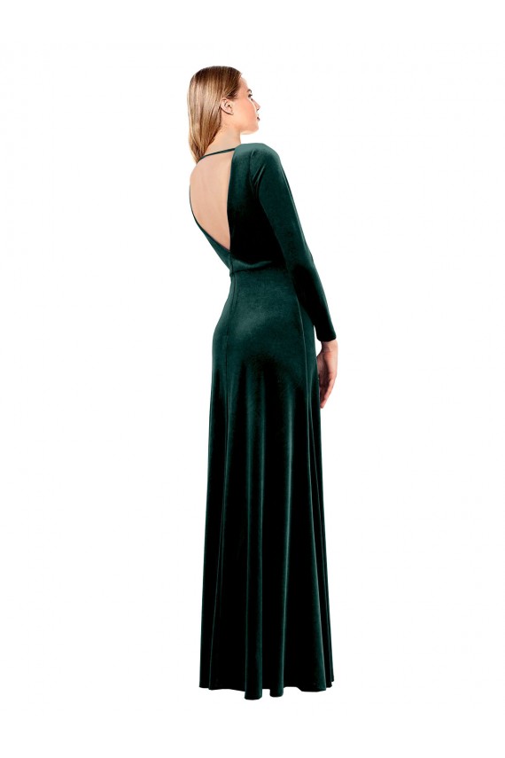 Long Long Sleeves Stretch Velvet Dark Green A-Line Black Tie Prom Dress / Bridesmaid Dress Colchester