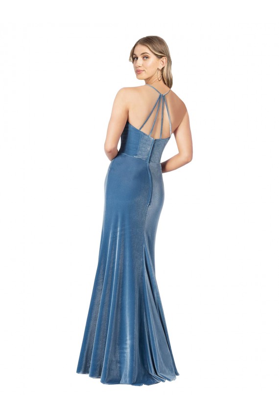 Long Sleeveless Stretch Velvet Black Spaghetti Straps Sheath Formal Evening Gown / Prom Dress / Bridesmaid Dress Colchester