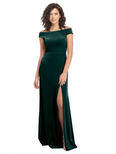 Long Cap Sleeves Stretch Velvet Dark Green A-Line Formal Evening Gown / Prom Dress / Bridesmaid Dress Colchester