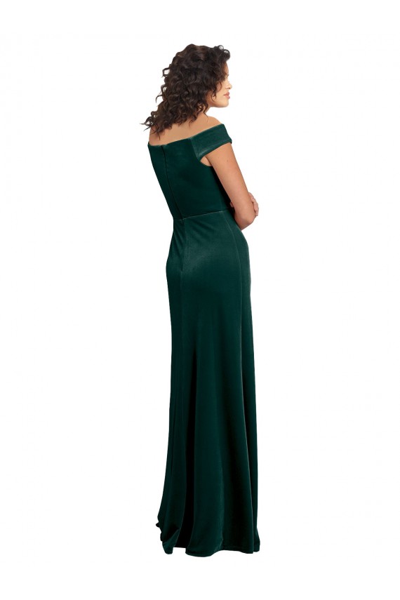 Long Cap Sleeves Stretch Velvet Dark Green A-Line Formal Evening Gown / Prom Dress / Bridesmaid Dress Colchester