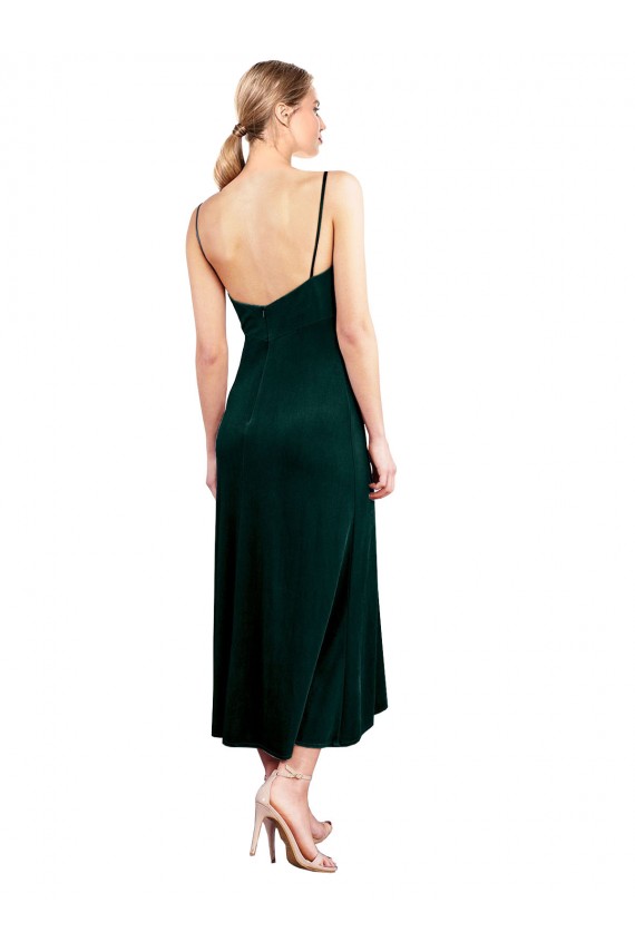 Midi Length Sleeveless Stretch Velvet Dark Green A-Line Prom Dress / Bridesmaid Dress Colchester