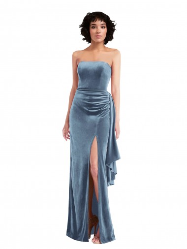 Long Sleeveless Stretch Velvet Dusty Blue Sheath Formal Evening Gown / Prom Dress / Bridesmaid Dress Colchester