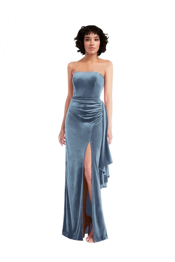 Long Sleeveless Stretch Velvet Dusty Blue Sheath Formal Evening Gown / Prom Dress / Bridesmaid Dress Colchester