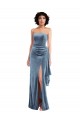Long Sleeveless Stretch Velvet Dusty Blue Sheath Formal Evening Gown / Prom Dress / Bridesmaid Dress Colchester