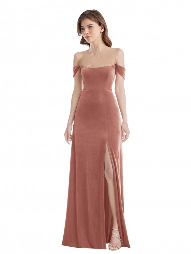 Long Sleeveless Stretch Velvet Cinnamon Rose A-Line Semi Formal Evening Dress / Prom Dress / Bridesmaid Dress Colchester