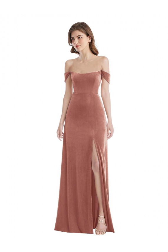 Long Sleeveless Stretch Velvet Cinnamon Rose A-Line Semi Formal Evening Dress / Prom Dress / Bridesmaid Dress Colchester