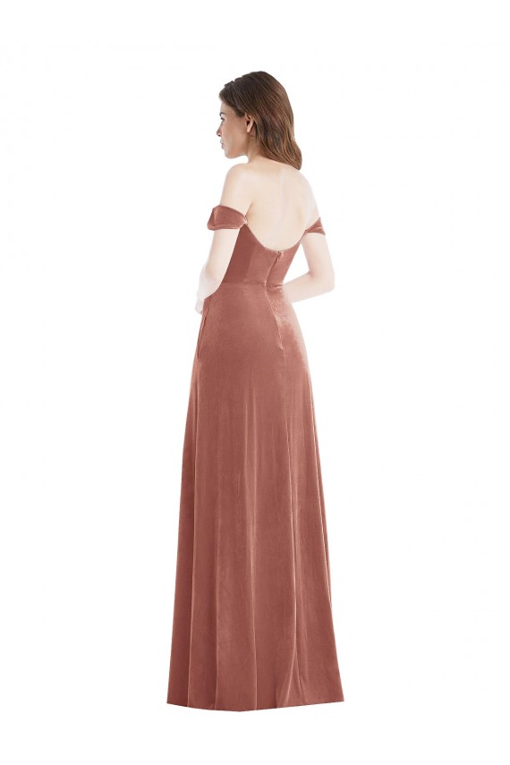 Long Sleeveless Stretch Velvet Cinnamon Rose A-Line Semi Formal Evening Dress / Prom Dress / Bridesmaid Dress Colchester