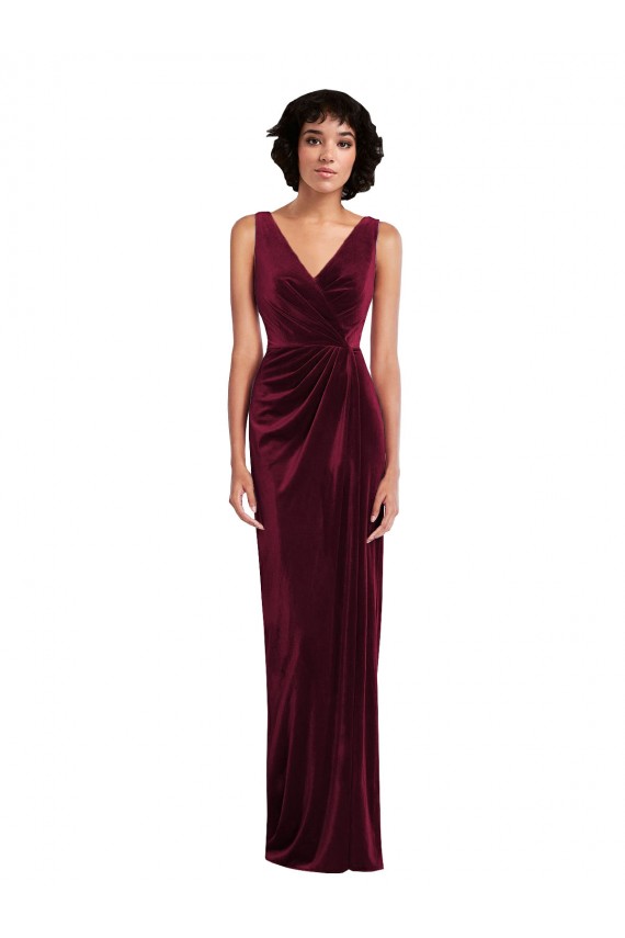 Long Sleeveless Stretch Velvet Burgundy Sheath Semi Formal Evening Dress / Prom Dress / Bridesmaid Dress Colchester