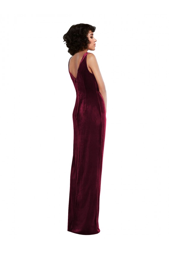 Long Sleeveless Stretch Velvet Burgundy Sheath Semi Formal Evening Dress / Prom Dress / Bridesmaid Dress Colchester