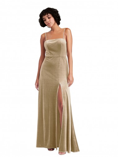 Long Sleeveless Stretch Velvet Champagne A-Line Formal Evening Gown / Prom Dress / Bridesmaid Dress Colchester