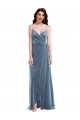 Long Sleeveless Stretch Velvet Dusty Blue A-Line Semi Formal Evening Dress / Prom Dress / Bridesmaid Dress Colchester
