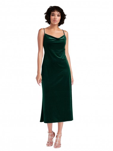 Midi Length Sleeveless Stretch Velvet Dark Green Sheath Black Tie Evening Gown / Prom Dress / Bridesmaid Dress Colchester