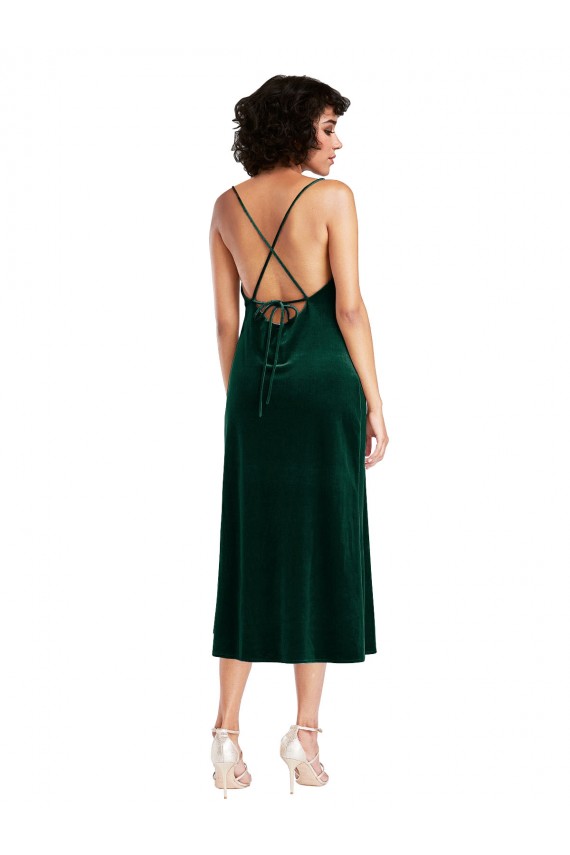 Midi Length Sleeveless Stretch Velvet Dark Green Sheath Black Tie Evening Gown / Prom Dress / Bridesmaid Dress Colchester