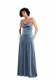 Long Sleeveless Stretch Velvet Dusty Blue Cowl Neck Sheath Semi Formal Evening Dress / Prom Dress / Bridesmaid Dress Colchester