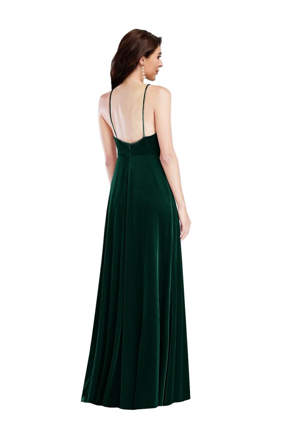 Long Sleeveless Stretch Velvet Dark Green A-Line Semi Formal Evening Dress / Prom Dress / Bridesmaid Dress Colchester