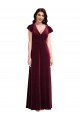 Long Flutter Sleeves Stretch Velvet Burgundy A-Line Semi Formal Evening Dress / Prom Dress / Bridesmaid Dress Colchester