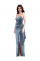 Long Sleeveless Stretch Velvet Dusty Blue Trumpet Formal Evening Gown / Prom Dress / Bridesmaid Dress Colchester