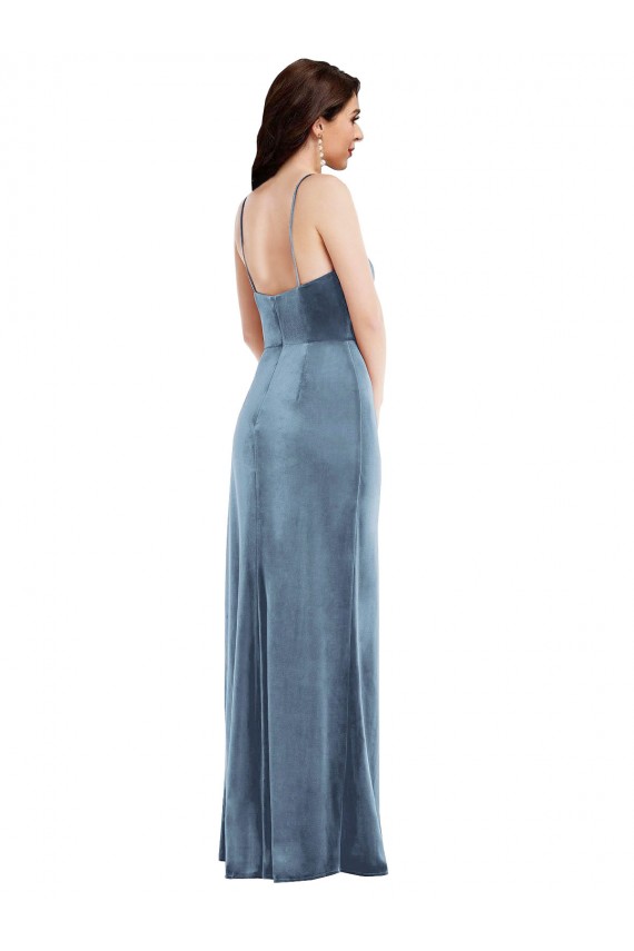 Long Sleeveless Stretch Velvet Dusty Blue Trumpet Formal Evening Gown / Prom Dress / Bridesmaid Dress Colchester