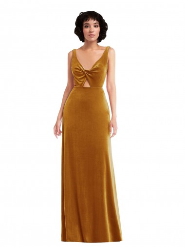 Long Sleeveless Stretch Velvet Gold Trumpet Semi Formal Evening Dress / Prom Dress / Bridesmaid Dress Colchester