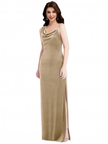 Long Sleeveless Stretch Velvet Champagne Sheath Black Tie Evening Gown / Prom Dress / Bridesmaid Dress Colchester