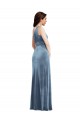 Long Sleeveless Stretch Velvet Dusty Blue A-Line Bridesmaid Dress / Evening Dress Colchester