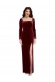 Long Long Sleeves Stretch Velvet Burgundy A-Line Prom Dress / Bridesmaid Dress Colchester