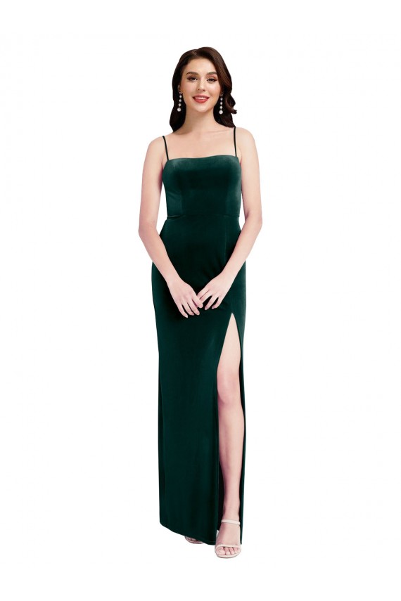 Long Sleeveless Stretch Velvet Dark Green Sheath Prom Dress / Bridesmaid Dress Colchester