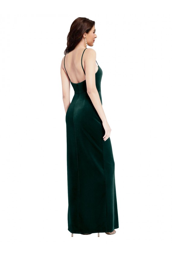 Long Sleeveless Stretch Velvet Dark Green Sheath Prom Dress / Bridesmaid Dress Colchester