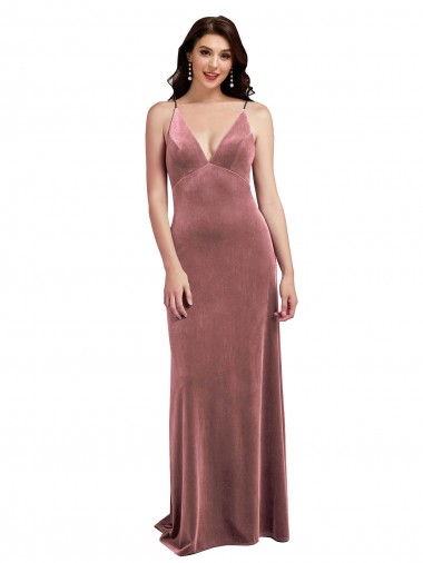 Long Sleeveless Stretch Velvet Cinnamon Rose A-Line Formal Evening Gown / Prom Dress / Bridesmaid Dress Colchester