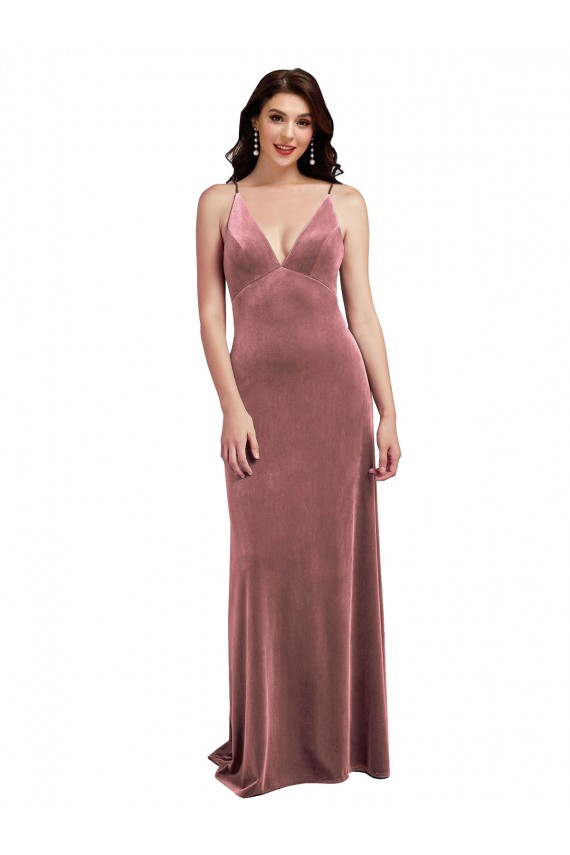 Long Sleeveless Stretch Velvet Cinnamon Rose A-Line Formal Evening Gown / Prom Dress / Bridesmaid Dress Colchester