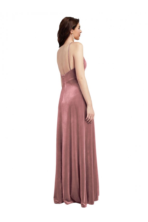 Long Sleeveless Stretch Velvet Cinnamon Rose A-Line Formal Evening Gown / Prom Dress / Bridesmaid Dress Colchester