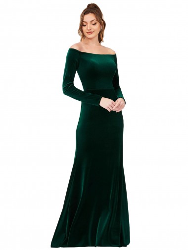 Long Long Sleeves Stretch Velvet Dark Green Sheath Formal Evening Gown / Prom Dress / Bridesmaid Dress Colchester