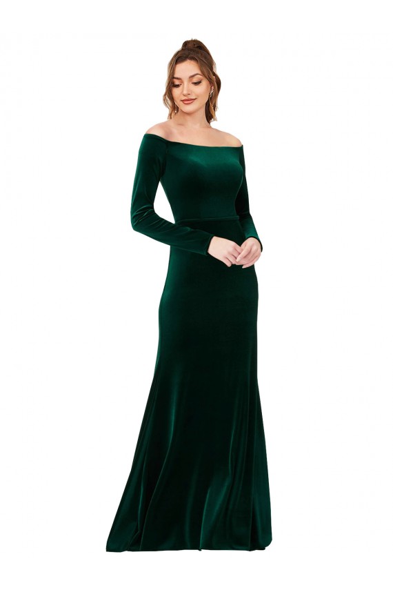 Long Long Sleeves Stretch Velvet Dark Green Sheath Formal Evening Gown / Prom Dress / Bridesmaid Dress Colchester