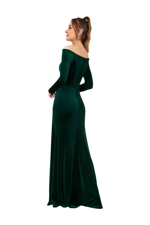 Long Long Sleeves Stretch Velvet Dark Green Sheath Formal Evening Gown / Prom Dress / Bridesmaid Dress Colchester