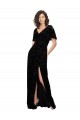 Long Short Split Sleeves Floral Velvet & Stretch Velvet Black A-Line Bridesmaid Dress Colchester