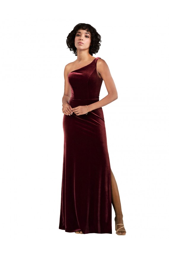 Long Sleeveless Stretch Velvet Burgundy Column Formal Evening Gown / Prom Dress / Bridesmaid Dress Colchester