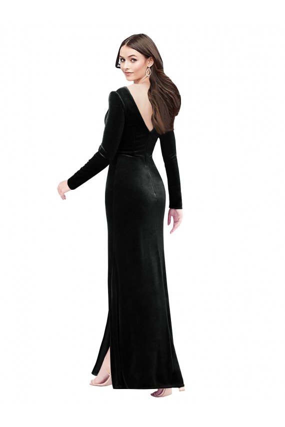 Long Long Sleeves Stretch Velvet Black Column Formal Evening Gown / Prom Dress / Bridesmaid Dress Colchester