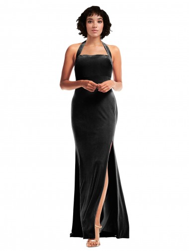 Long Sleeveless Stretch Velvet Black Mermaid Formal Evening Gown / Prom Dress / Bridesmaid Dress Colchester