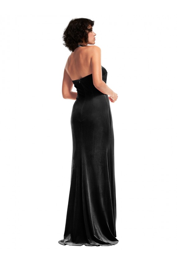 Long Sleeveless Stretch Velvet Black Mermaid Formal Evening Gown / Prom Dress / Bridesmaid Dress Colchester