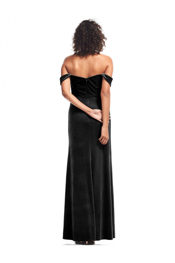 Long Sleeveless Stretch Velvet Black Off the Shoulder A-Line Formal Evening Gown / Prom Dress / Bridesmaid Dress Colchester