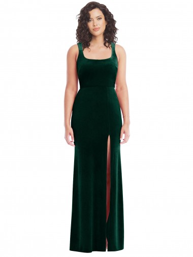Long Sleeveless Stretch Velvet Dark Green Trumpet Semi Formal Evening Dress / Prom Dress / Bridesmaid Dress Colchester