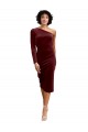 Midi Length Long Sleeves Stretch Velvet Burgundy A-Line Black Tie Prom Dress / Bridesmaid Dress Colchester