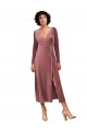 Midi Length Long Sleeves Stretch Velvet Cinnamon Rose A-Line Black Tie Prom Dress / Bridesmaid Dress Colchester