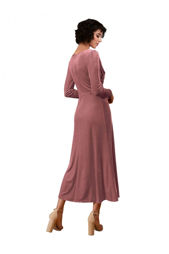 Midi Length Long Sleeves Stretch Velvet Cinnamon Rose A-Line Black Tie Prom Dress / Bridesmaid Dress Colchester