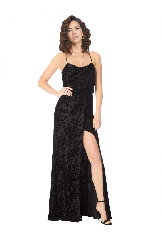 Long Sleeveless Floral Velvet & Stretch Velvet Black A-Line Bridesmaid Dress Colchester