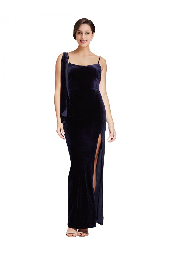 Long Sleeveless Stretch Velvet Dark Navy Sheath Formal Evening Gown / Prom Dress / Bridesmaid Dress Colchester