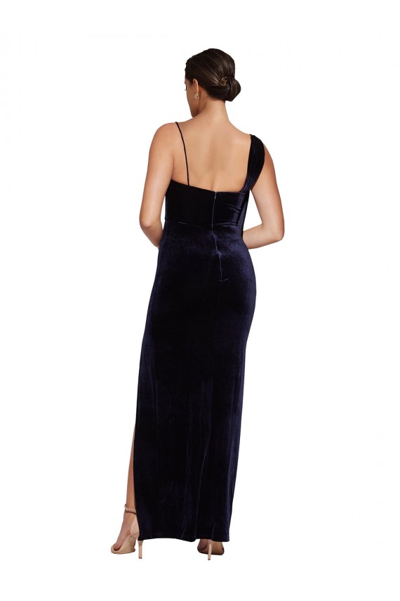 Long Sleeveless Stretch Velvet Dark Navy Sheath Formal Evening Gown / Prom Dress / Bridesmaid Dress Colchester