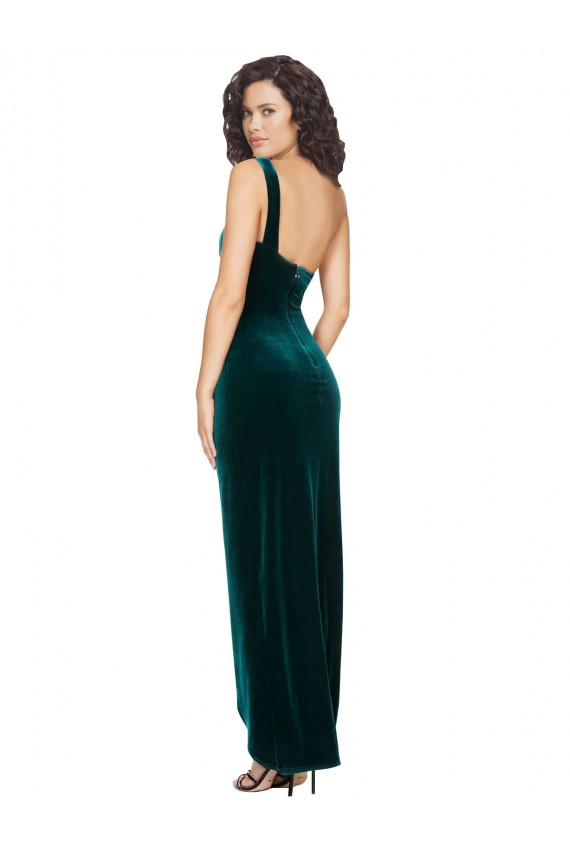 Long Sleeveless Stretch Velvet Dark Green Sheath High Low Evening Gown / Prom Dress / Bridesmaid Dress Colchester