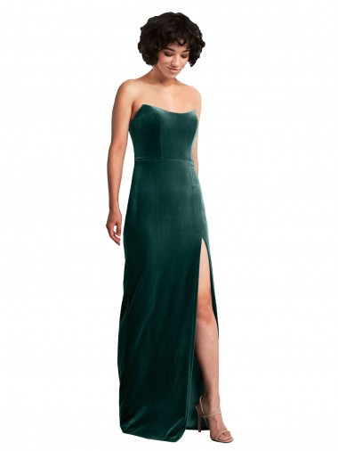 Long Sleeveless Stretch Velvet Dark Green Sheath Black Tie Evening Gown / Prom Dress / Bridesmaid Dress Colchester
