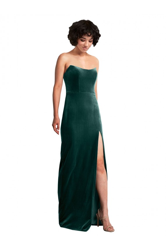 Long Sleeveless Stretch Velvet Dark Green Sheath Black Tie Evening Gown / Prom Dress / Bridesmaid Dress Colchester